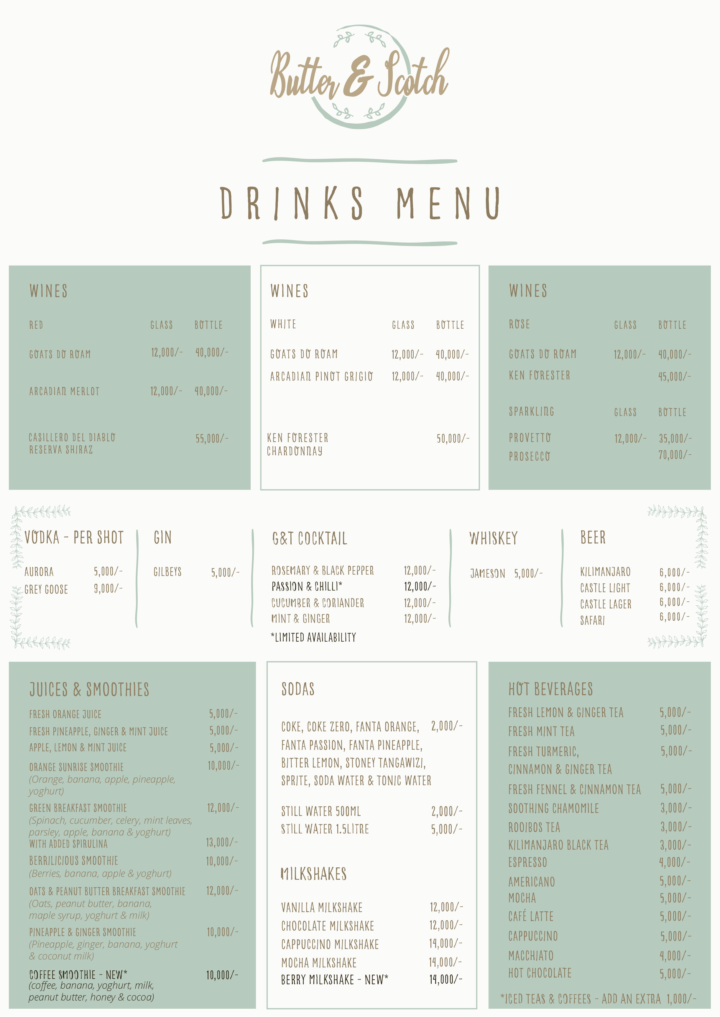 B&S Drink MENU