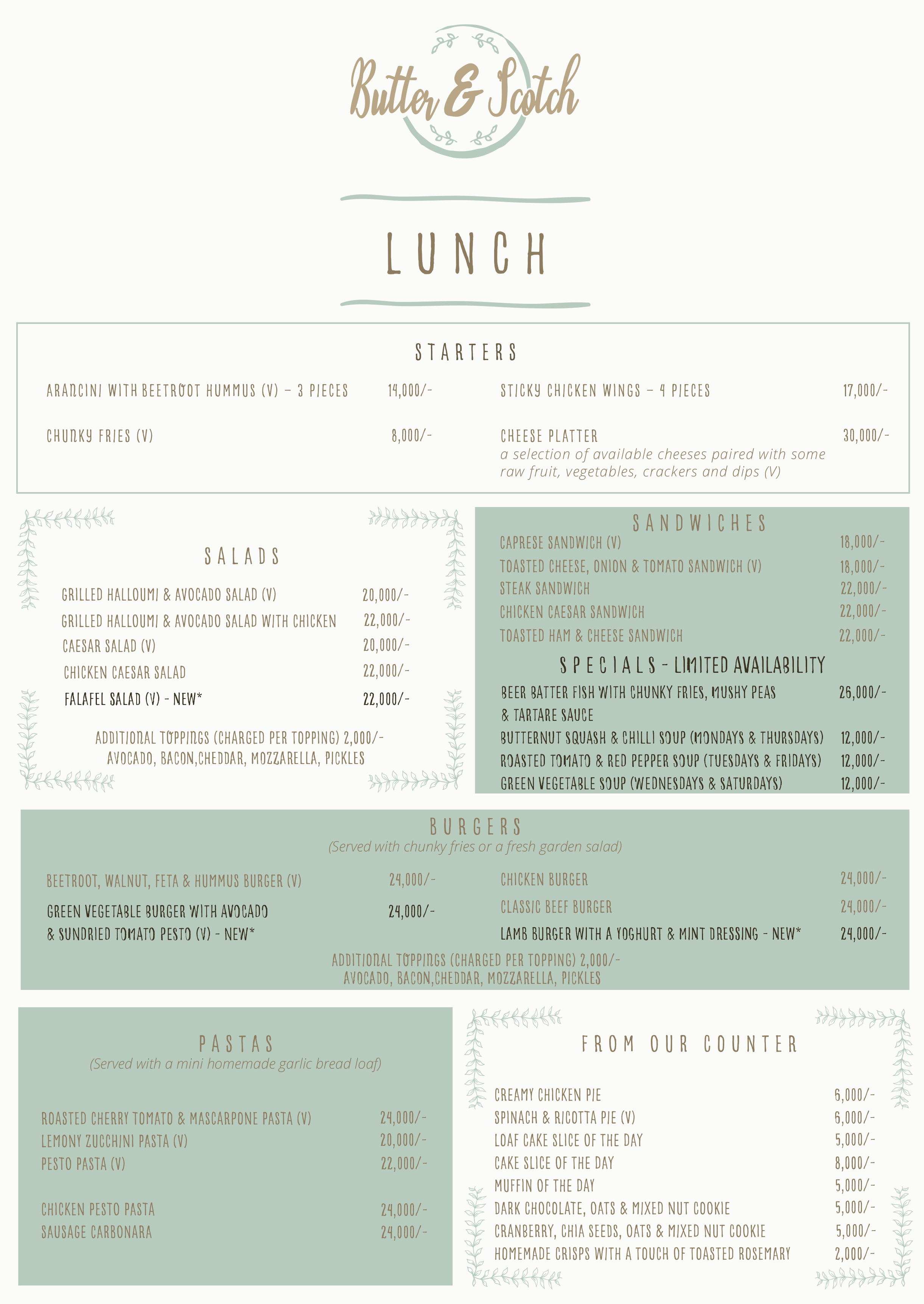 B&S LUNCH MENU